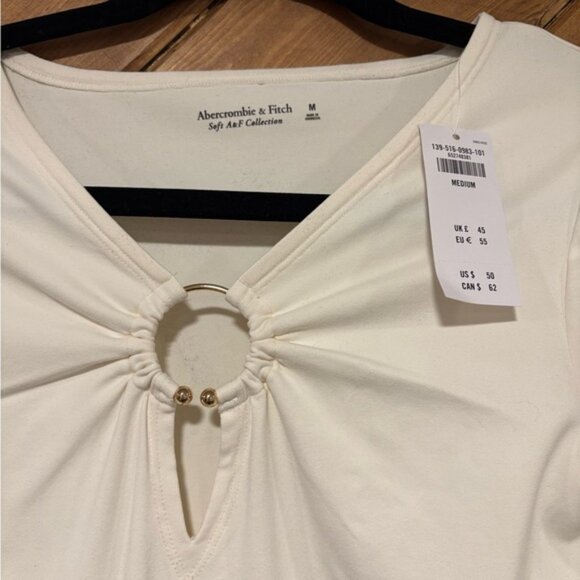🆕 Abercrombie & Fitch Cream Tie Front Long Sleeve Bodysuit - Picture 3 of 3